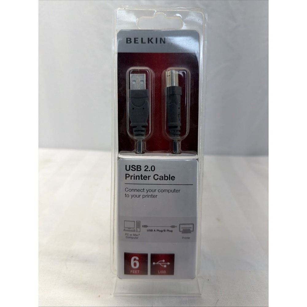 Belkin USB 2.0 Printer Cable Computer To Printer 6 Feet for PC or MAC New Sealed